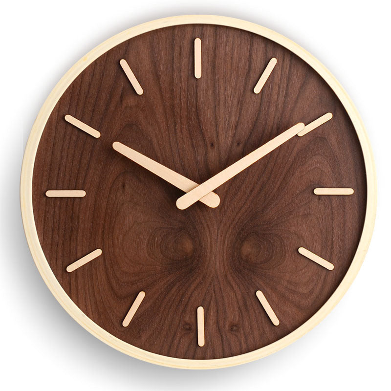 Wandklok Hout Walnoot 30.5cm Bruin Stil Uurwerk Woonkamer Klok Rond Modern Minimalistisch Interieur Decoratie
