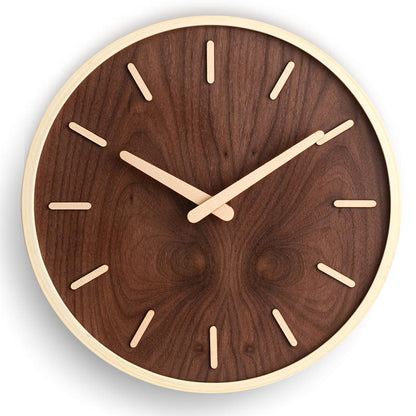 Wandklok Hout Walnoot 30.5cm Bruin Stil Uurwerk Woonkamer Klok Rond Modern Minimalistisch Interieur Decoratie