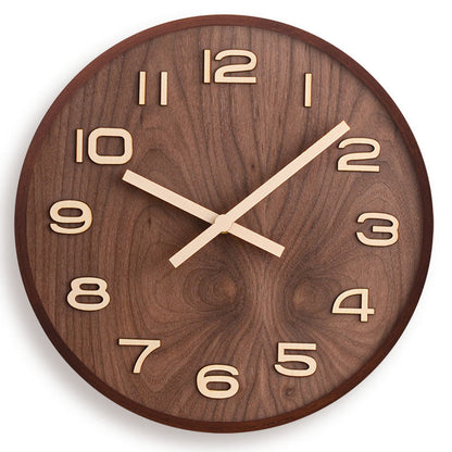Wandklok Hout Walnoot 30.5cm Bruin Stil Uurwerk Woonkamer Klok Rond Modern Minimalistisch Interieur Decoratie