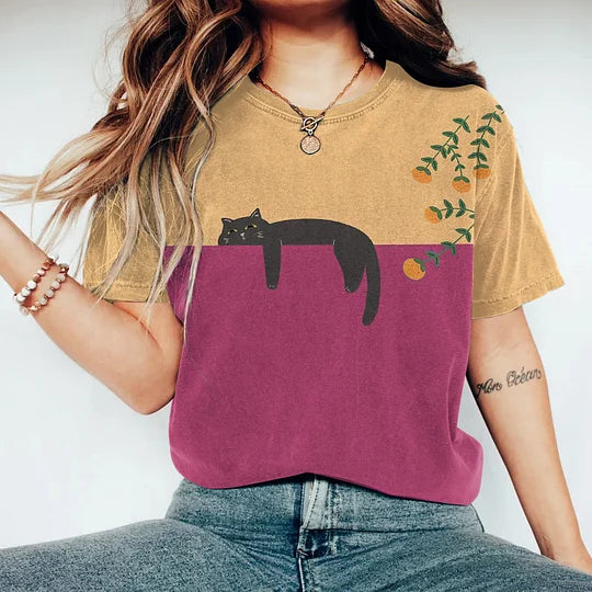 Katoenen T-Shirt met 2-Tonige Katendesign