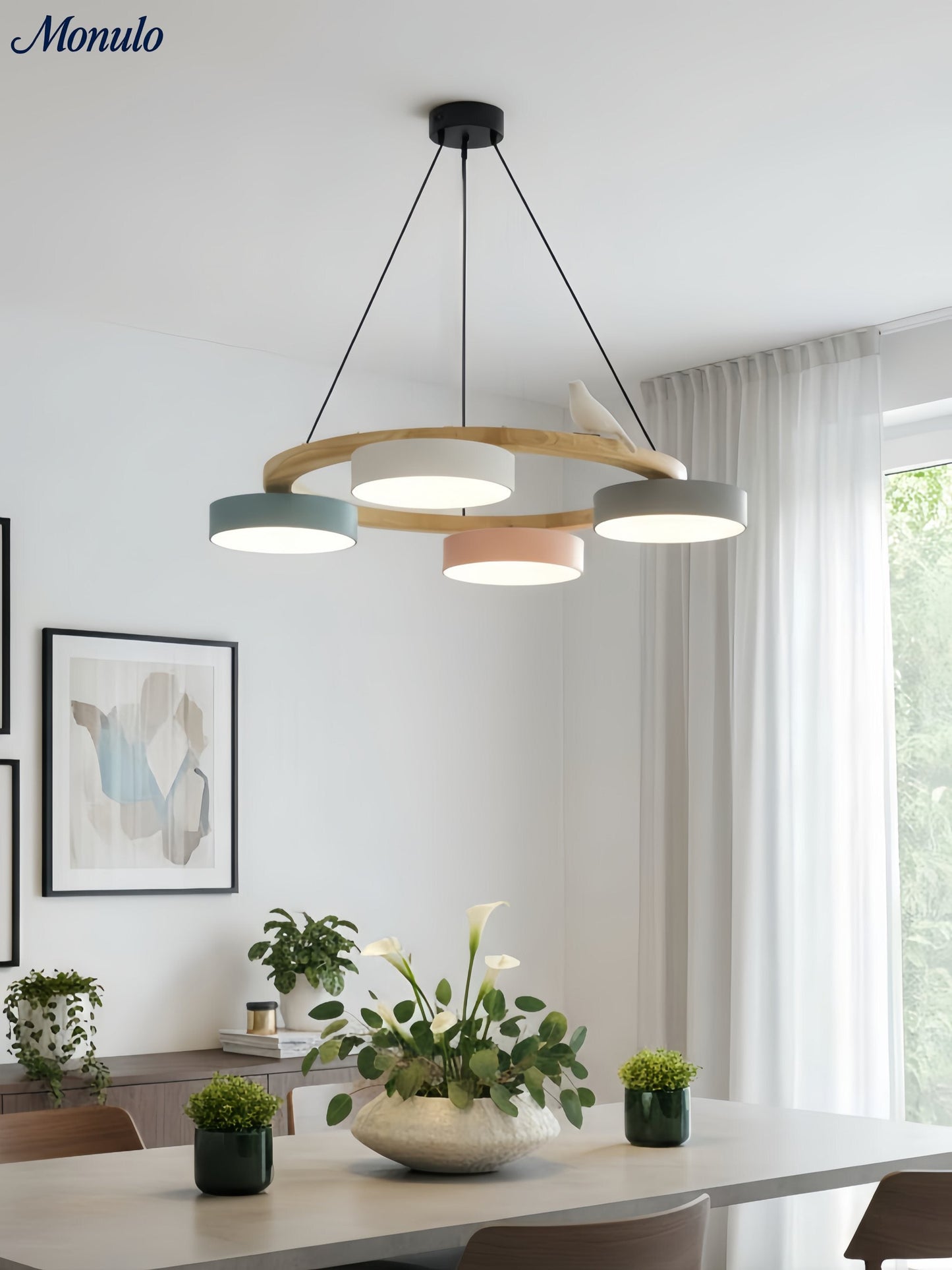 Decoratieve Vogelkroonluchter met Gekleurde Cirkels voor Eetkamer en Woonkamer