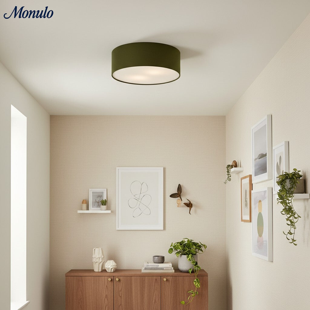 Plafondlamp met Linnen Kap – Drumvorm Ø30/45cm – Modern Scandinavisch Design – Elegante Verlichting Woonkamer Slaapkamer Eetkamer