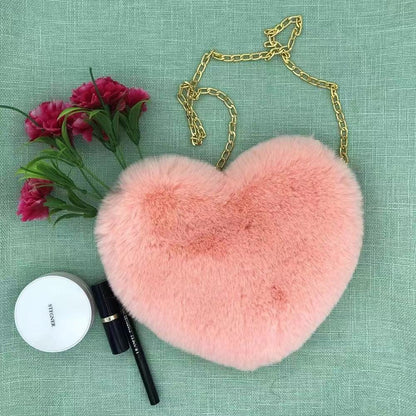 Dames Crossbody Tas Pluche Hartvormig met Ketting Sluiting