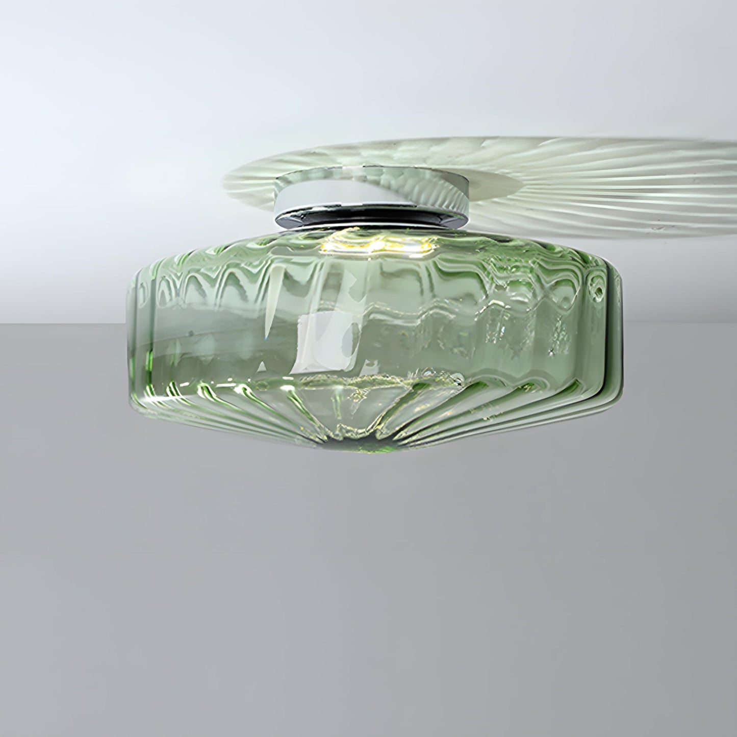 Vintage Geribbeld Glazen Plafondlamp Groen – Klassieke Verlichting voor Eetkamer, Entree & Gang