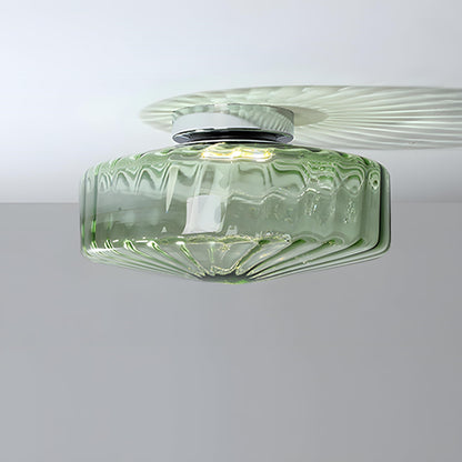 Vintage Geribbeld Glazen Plafondlamp Groen – Klassieke Verlichting voor Eetkamer, Entree & Gang