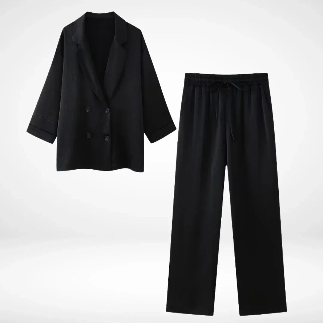 Vrouwelijke Blazer Broek Combinatie Wijd Pijpen Plooien
