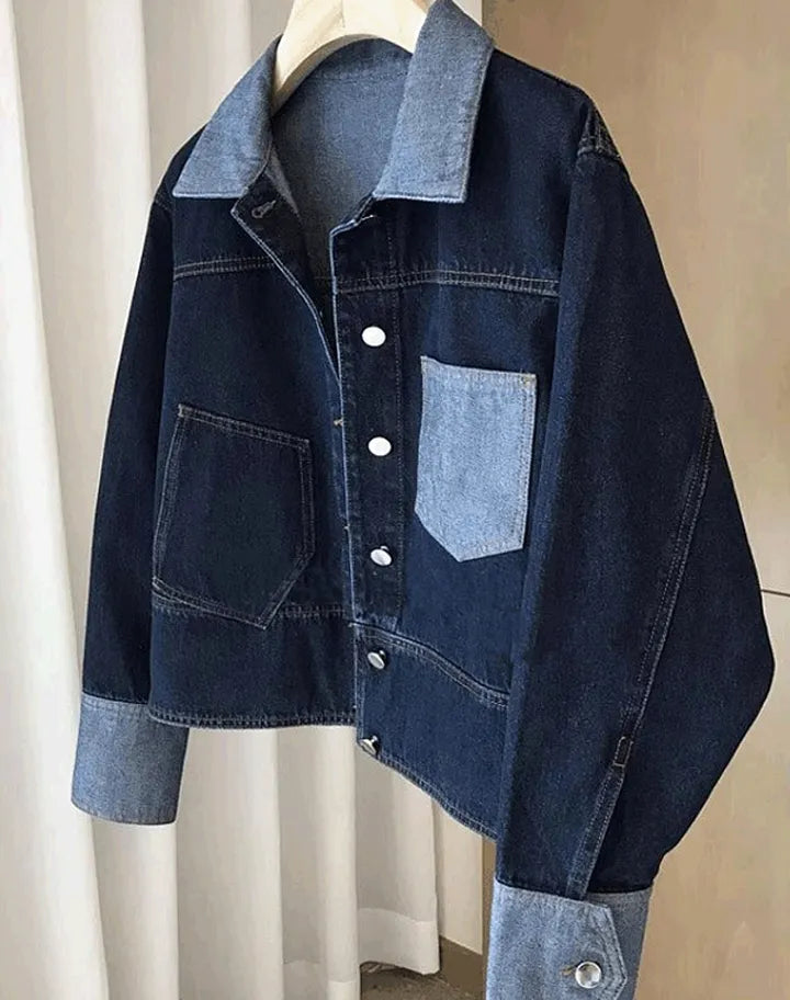 Retro Jeans Jacket Met Contrasterende Kleuren - StudioMarella