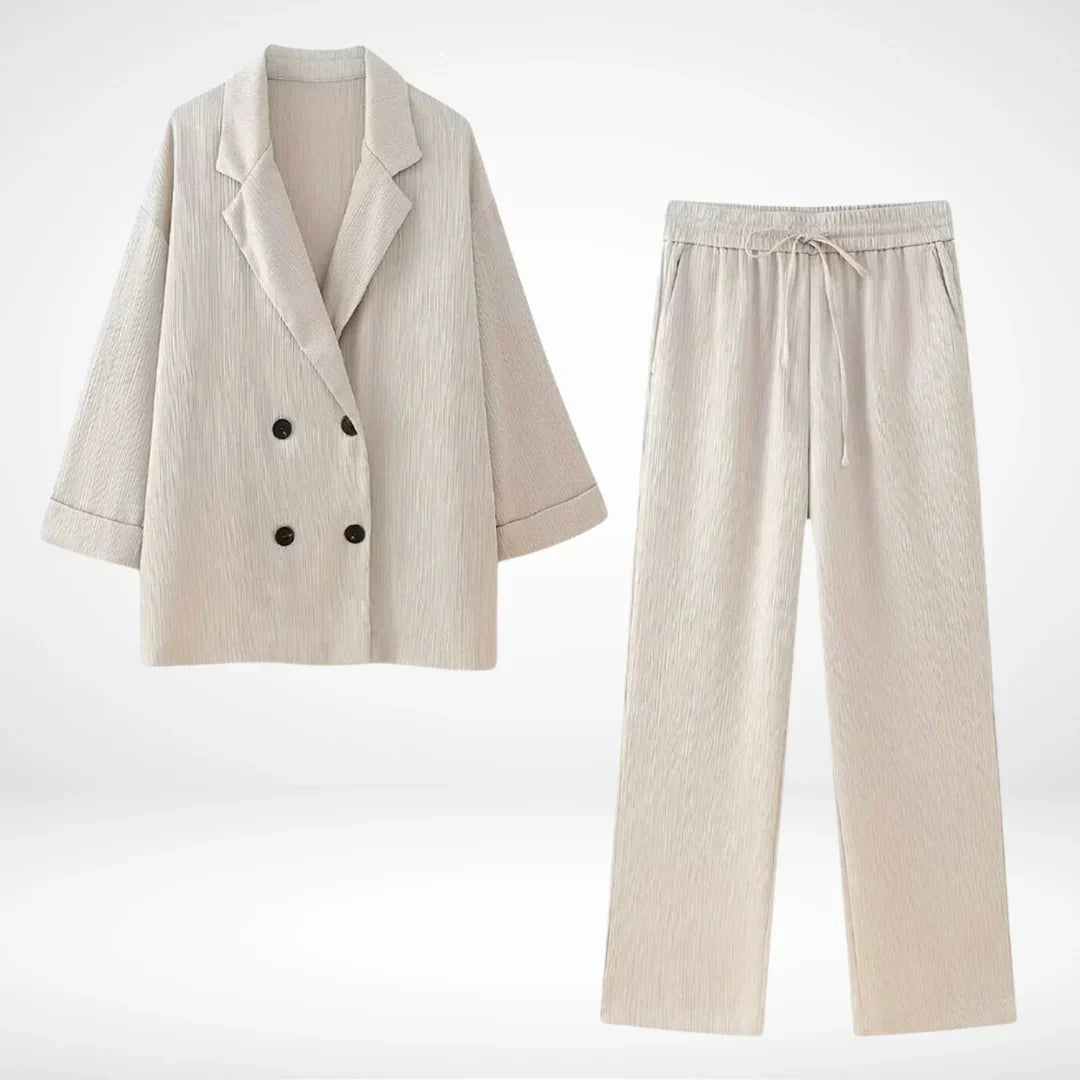 Vrouwelijke Blazer Broek Combinatie Wijd Pijpen Plooien - StudioMarella
