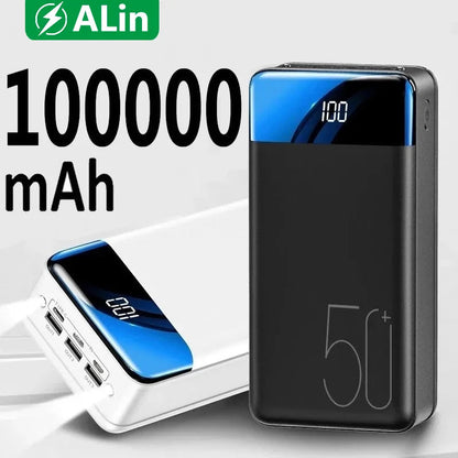 Powerbank 100000mAh Snelladen USB-A USB-C Compact Reizen Camping Noodstroom Zwart