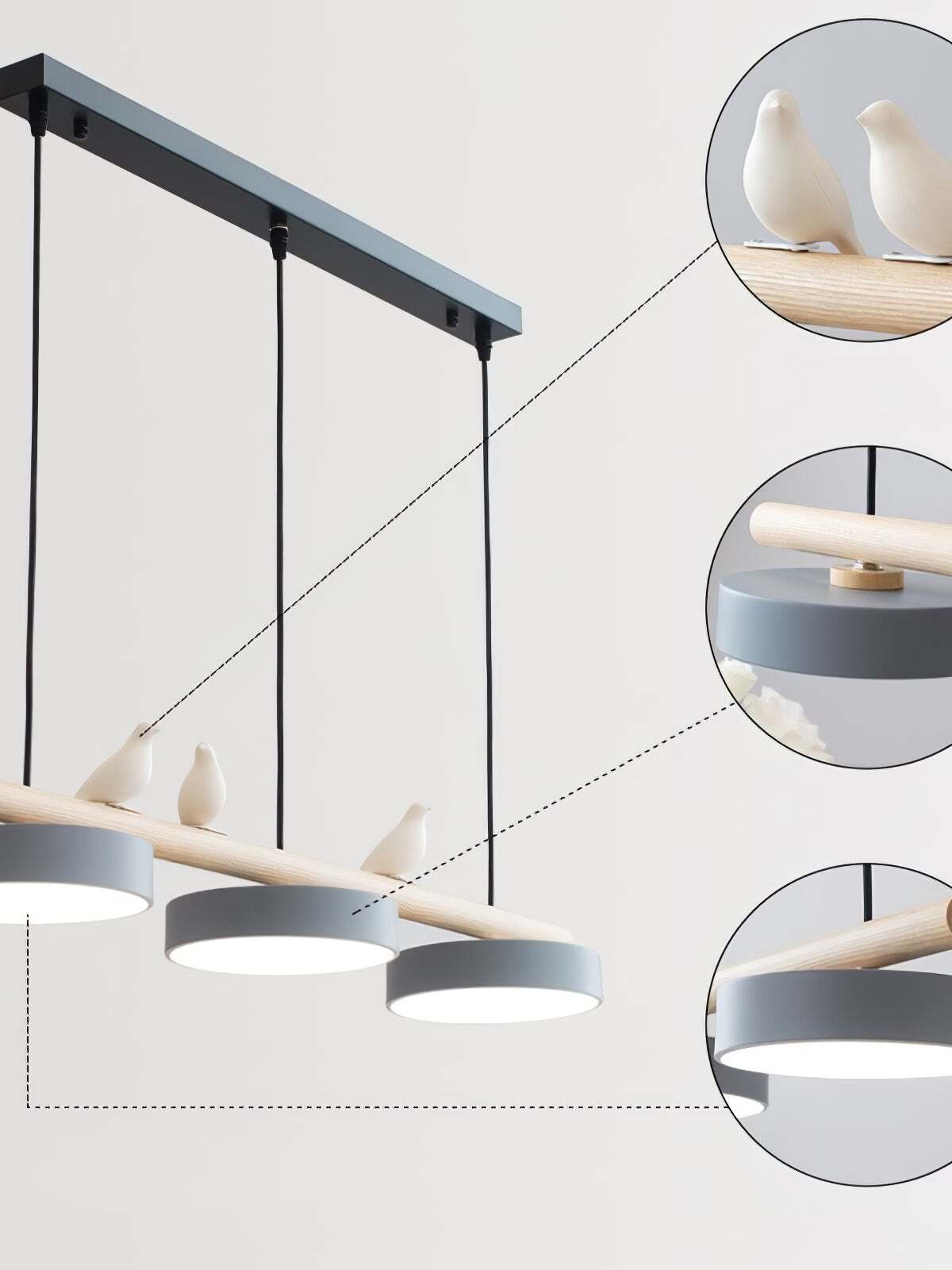 Hanglamp Hout Design Vogelvorm Drie Kappen Scandinavisch Keukeneiland