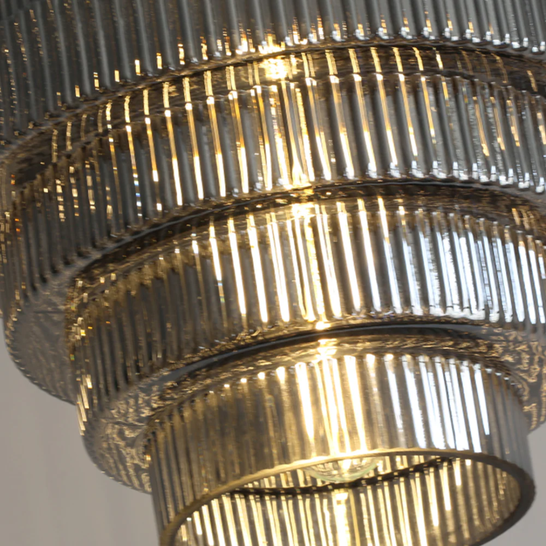 Hanglamp Glas Geribbeld Messing Gelaagd Woonkamer Eettafel Sfeerverlichting Vintage Design