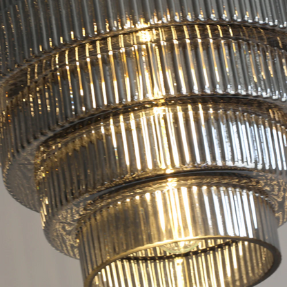 Hanglamp Glas Geribbeld Messing Gelaagd Woonkamer Eettafel Sfeerverlichting Vintage Design
