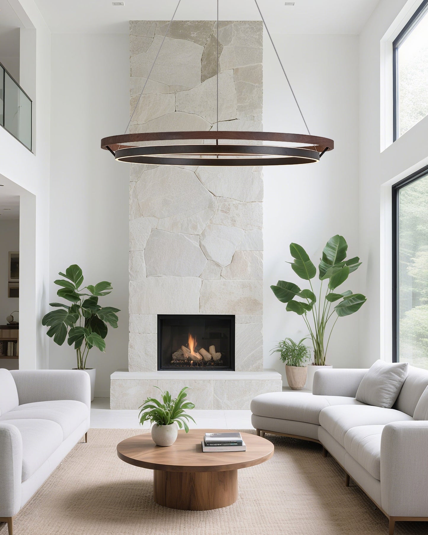 Houten Ringkroonluchter LED Ingebouwd Warm Wit Dimbaar Eetkamer Woonkamer Plafondlamp Modern Farmhouse
