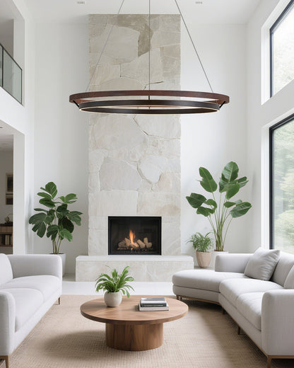 Houten Ringkroonluchter LED Ingebouwd Warm Wit Dimbaar Eetkamer Woonkamer Plafondlamp Modern Farmhouse