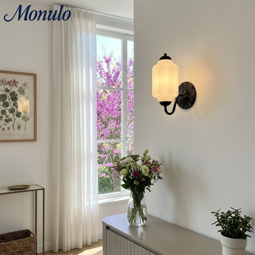 Eloise Vintage Scalloped Milk Glass Wall Sconce - Modern Accent Lighting for Bathroom and Bedroom