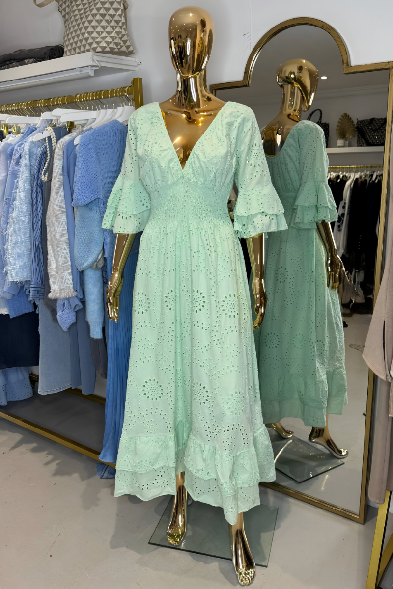 Boho Zomerjurk Rimpel Mouwen Maxi Jurk met Borduurwerk