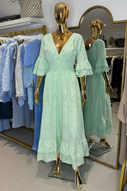 Boho Zomerjurk Rimpel Mouwen Maxi Jurk met Borduurwerk