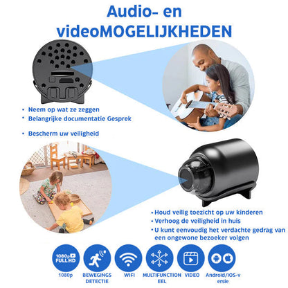 Compacte Beveiligingscamera Full HD 1080p WiFi Nachtzicht met Bewegingsdetectie voor Thuisbewaking en Kinderopvang