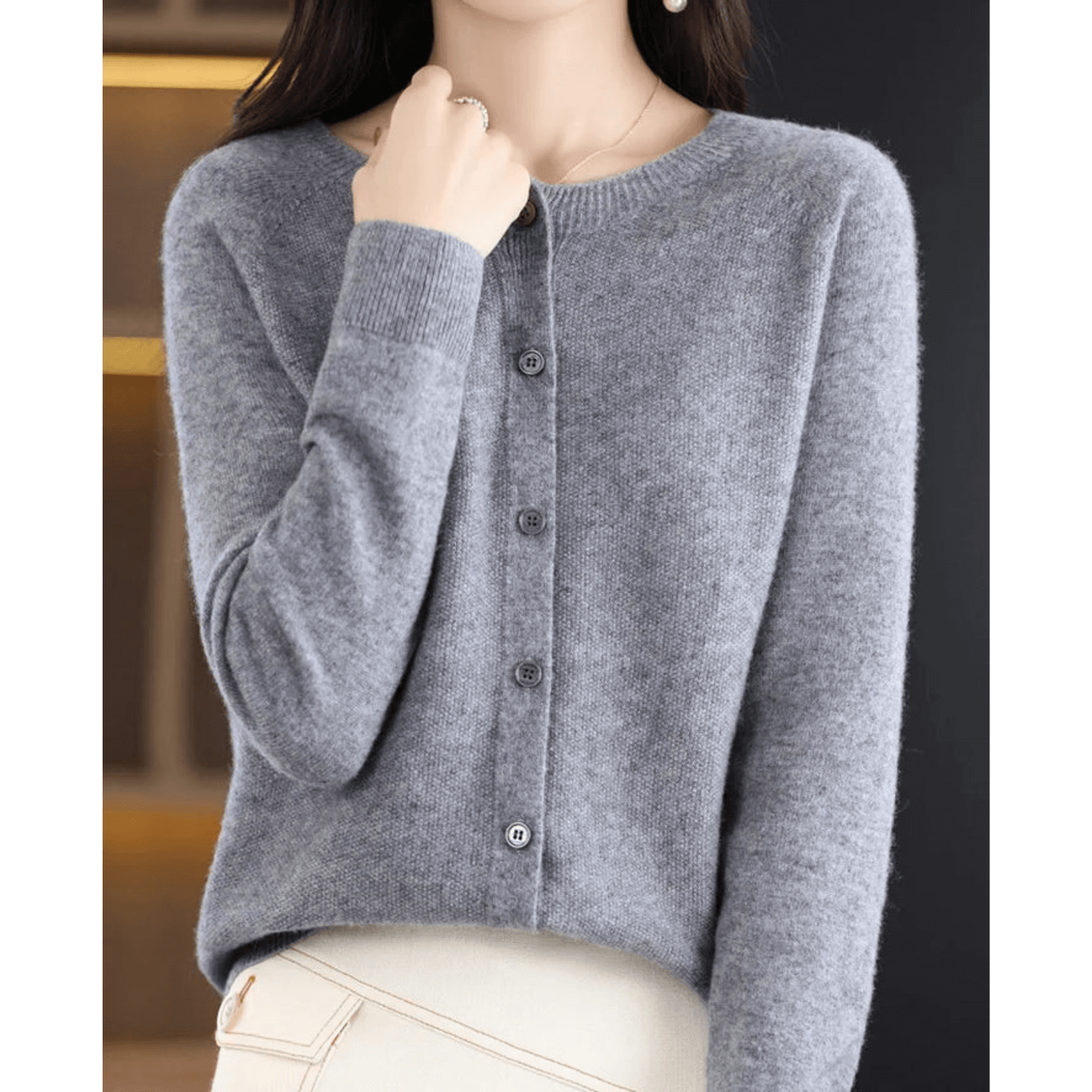 Dames Vest Fijngebreid Ronde Hals Wollook