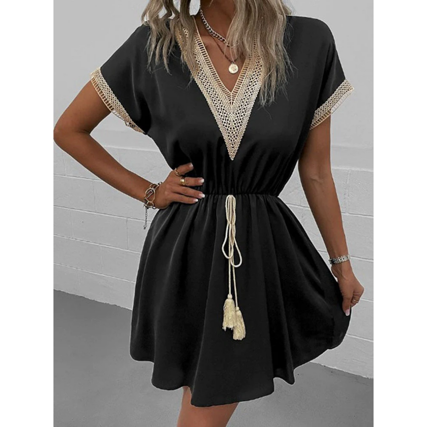 Losse Veters Mini Jurk Bohemian Stijl Zomerjurk