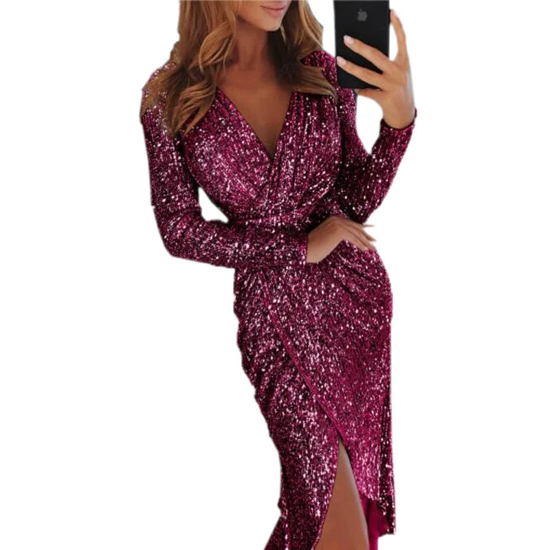 Glitterjurk Gele Lange Jurk Lichtgewicht Feestjurk