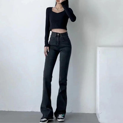 Dames Hoge Taille Flared Jeans met Franjes