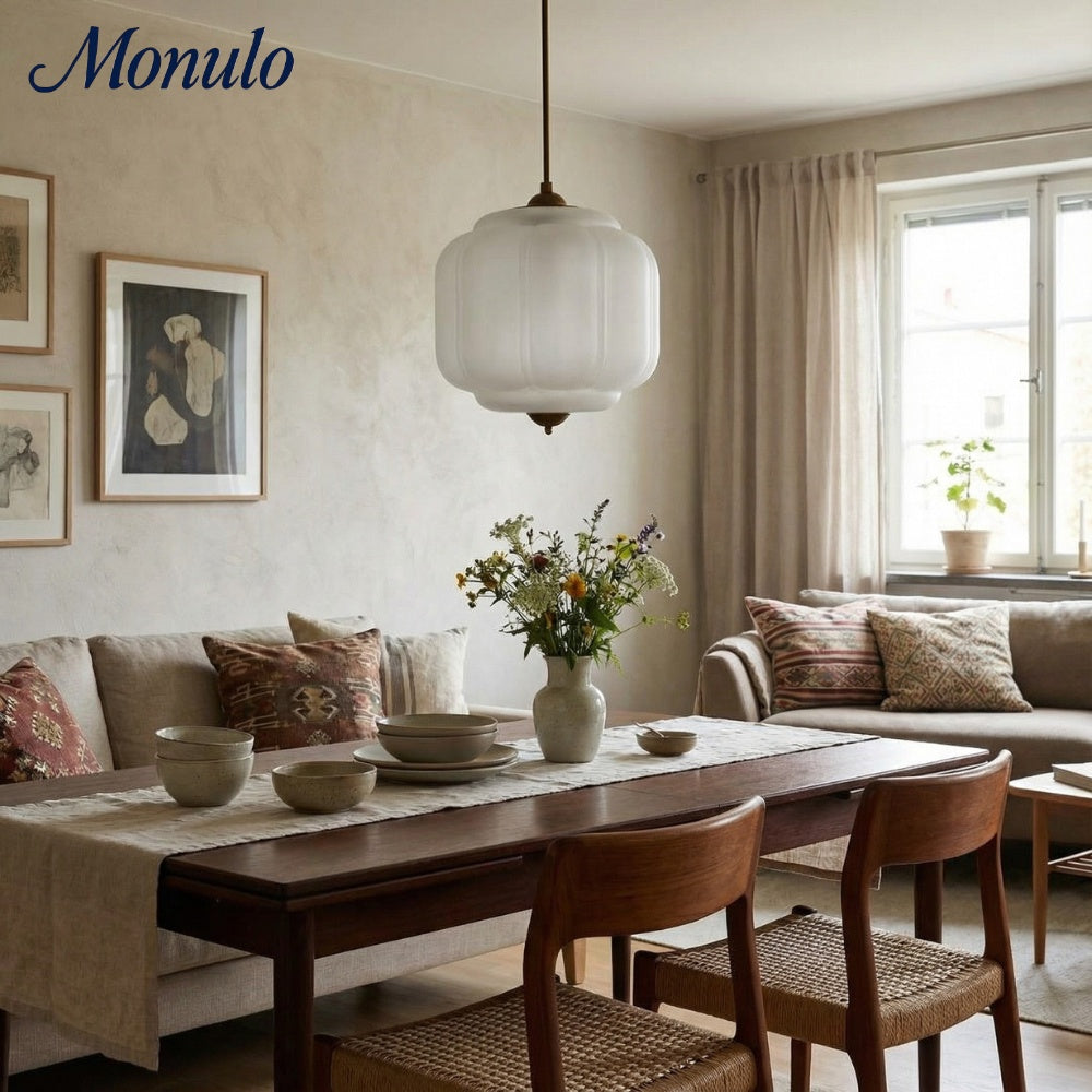 Vintage Melkglazen Hanglamp met Gegolfde Rand – Scandinavische Sfeerverlichting voor Keuken en Slaapkamer