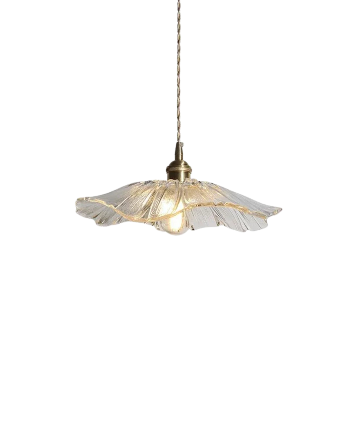 Sculpturale glazen hanglamp met messing fitting en warm licht – artistieke design plafondlamp voor eetkamer en woonkamer