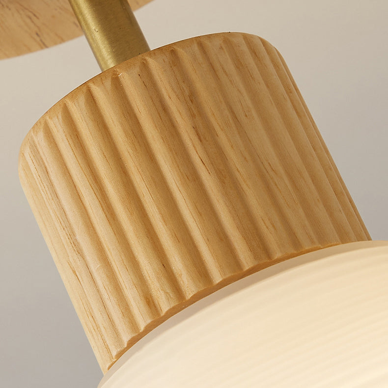 Japandi Plafondlamp Hout & Glas – Natuurlijke Elegantie voor Hal, Woonkamer en Slaapkamer