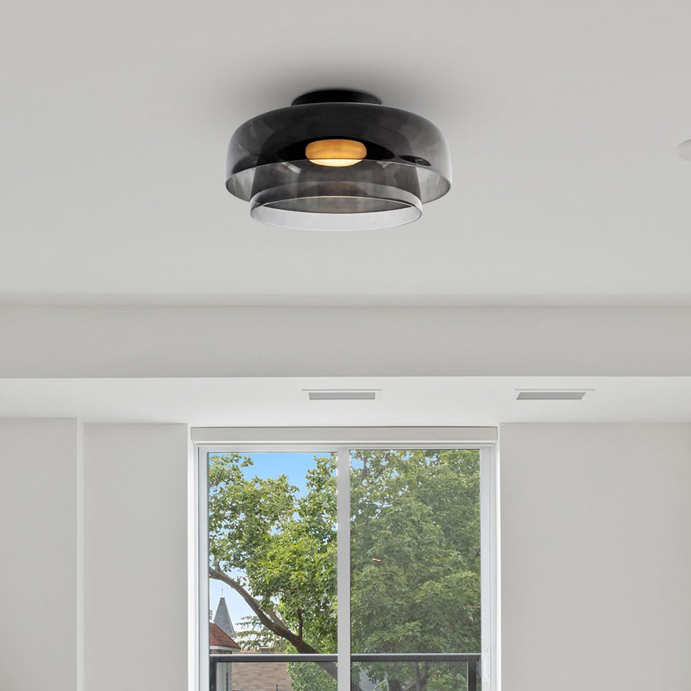 Design Glazen Plafondlamp met Gelaagde Structuur — Elegant Lichtspel voor Eetkamer, Woonkamer en Slaapkamer