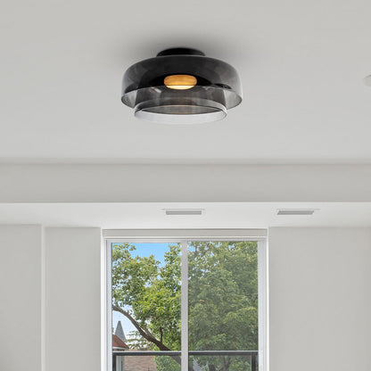 Design Glazen Plafondlamp met Gelaagde Structuur — Elegant Lichtspel voor Eetkamer, Woonkamer en Slaapkamer