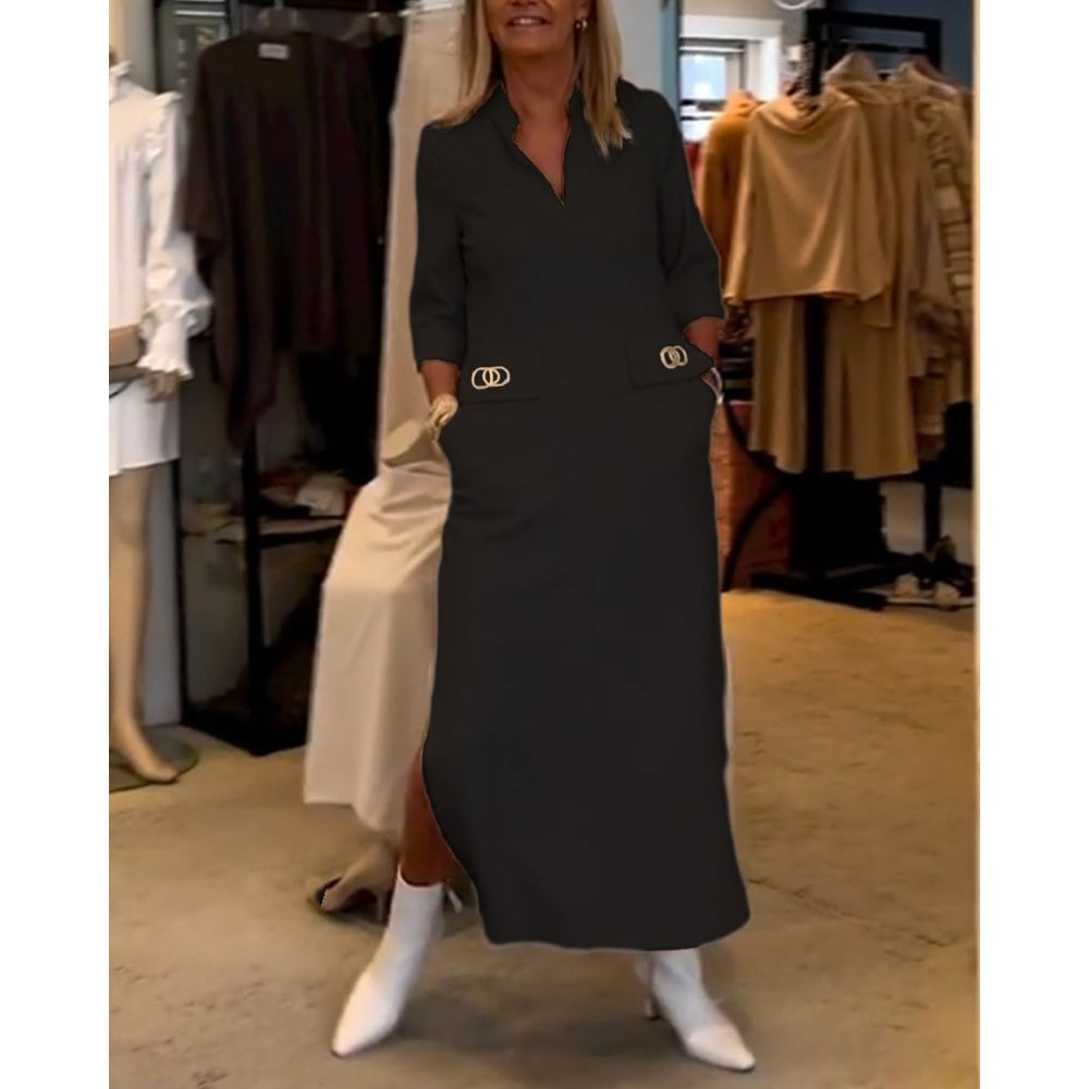 Vrouwelijke Splitjurk Effen Kleur 3/4 Mouwen