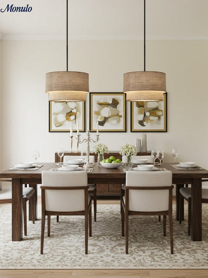 Dubbele Stoffen Drum Hanglamp – Moderne Gelaagde Kap Plafondlamp voor Eetkamer Woonkamer