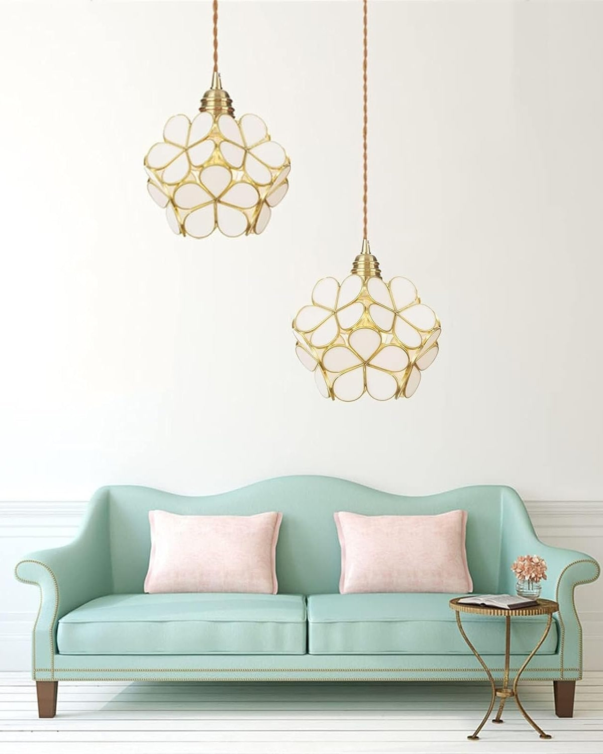 Handgemaakte Hanglamp met Acryl Bloem en IJzeren Frame Transparant Roze Blauw Beige voor Eetkamer Woonkamer Slaapkamer
