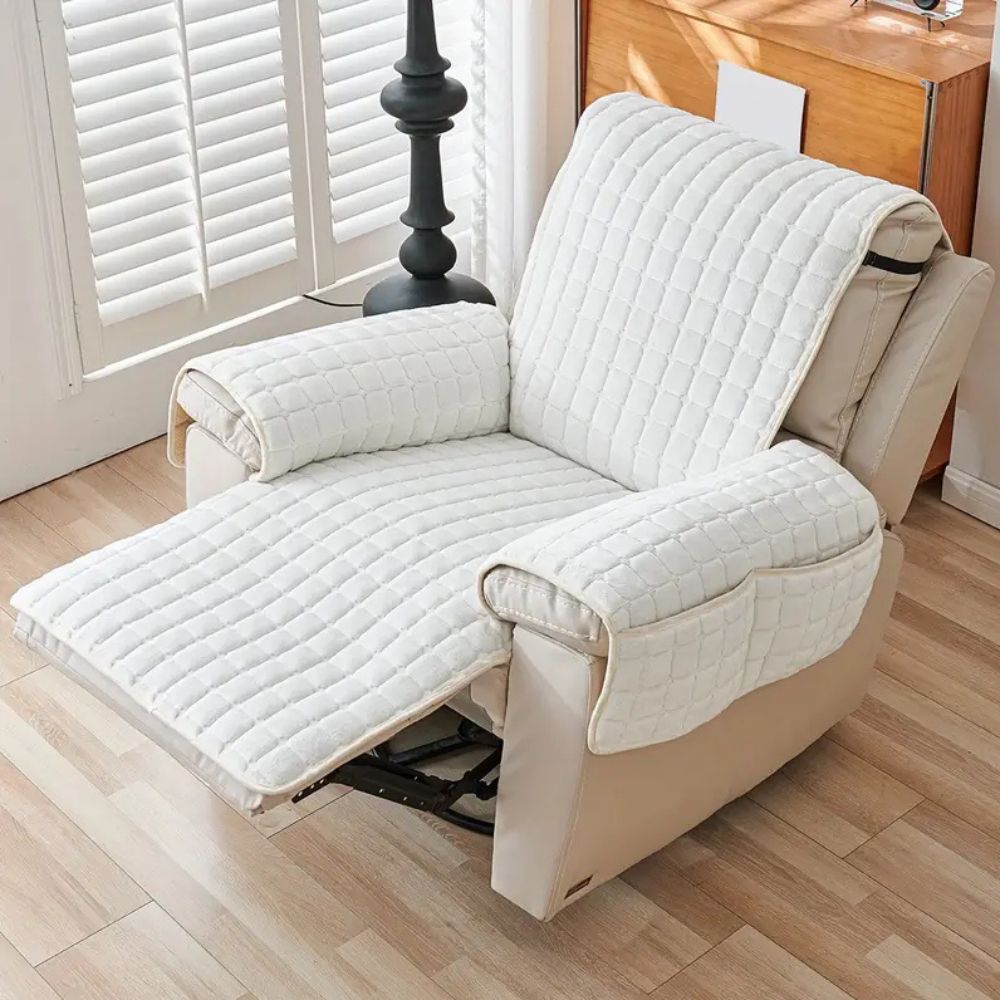 Gequilte Relaxfauteuil Hoes met Opbergzak – Microvezel Beschermhoes voor Recliner Stoel