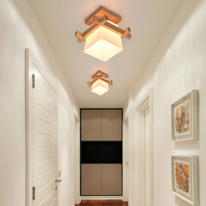 LED plafondlamp hout E27 wit Japandi hal slaapkamer woonkamer 20 cm vierkante plafondlamp Japanse stijl
