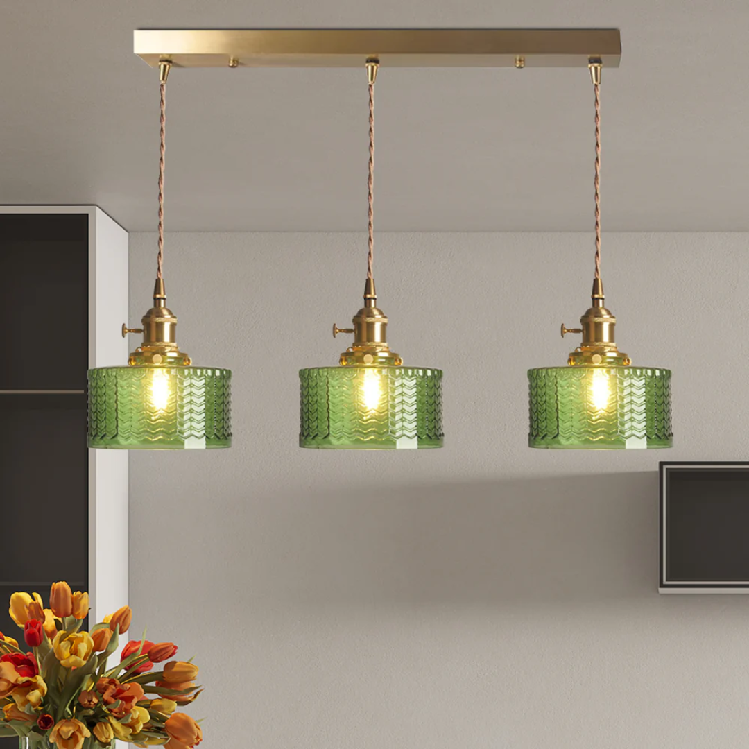 Quilivon Hanglamp Glas Messing Groen E27 Keuken Eettafel Retro Verlichting Geribbeld Glas Design