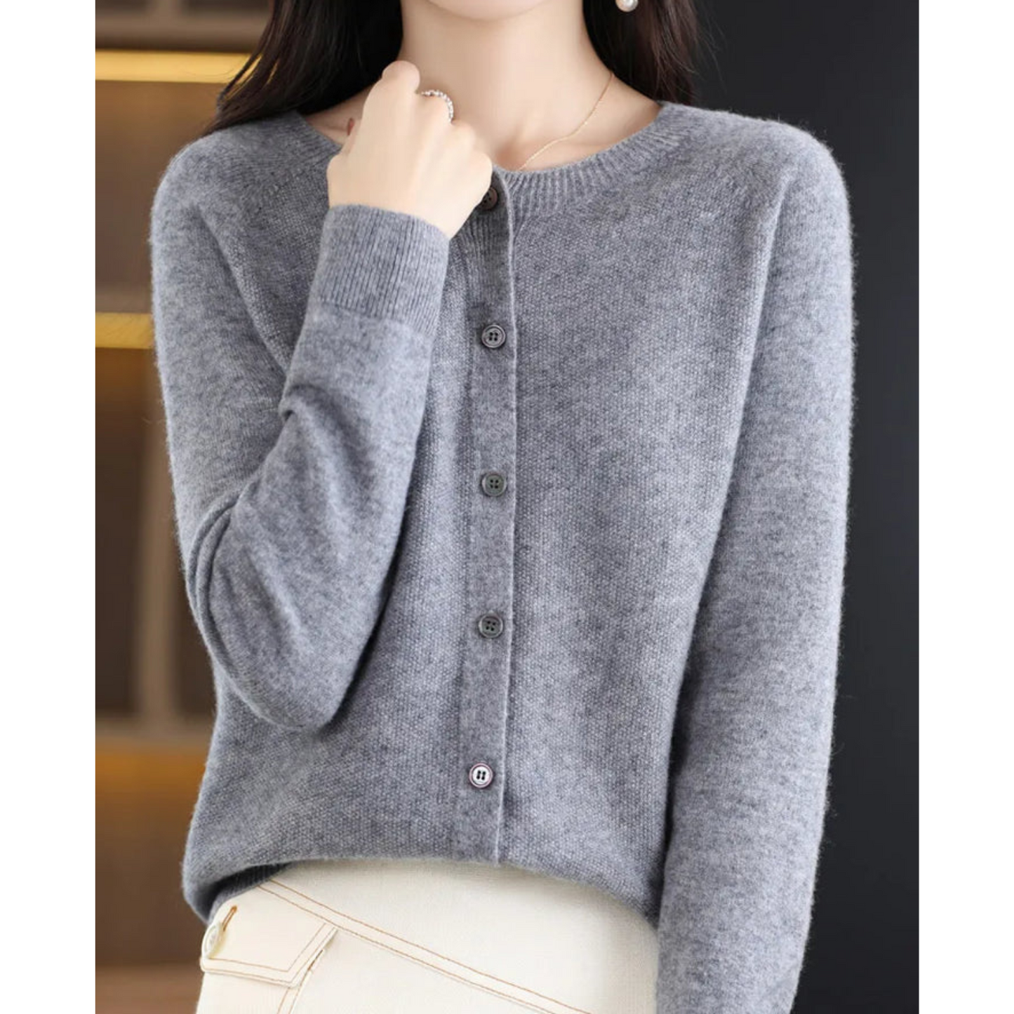 Dames Merinowol Cardigan Zacht Warm O-hals Trui