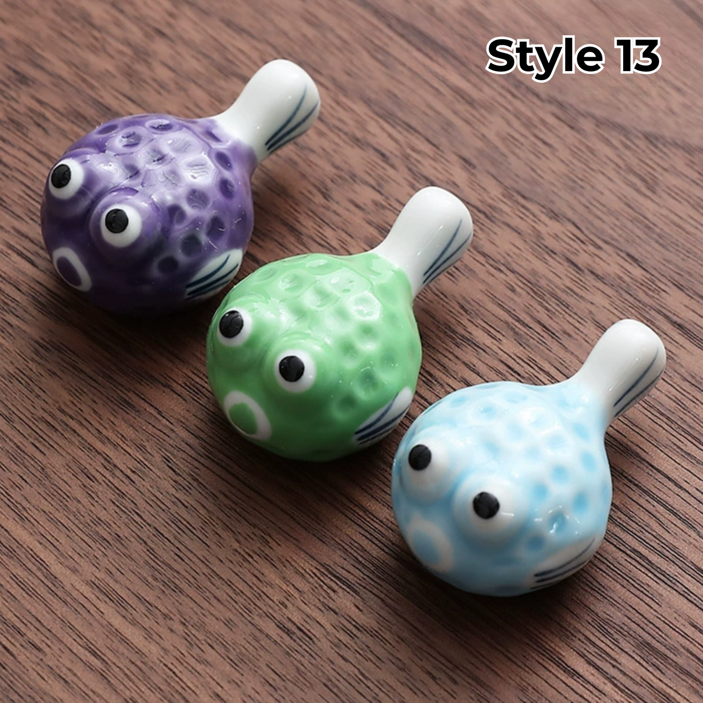 Keramische Eetstokjessteun met Dier- en Fruitmotieven – Set van 3