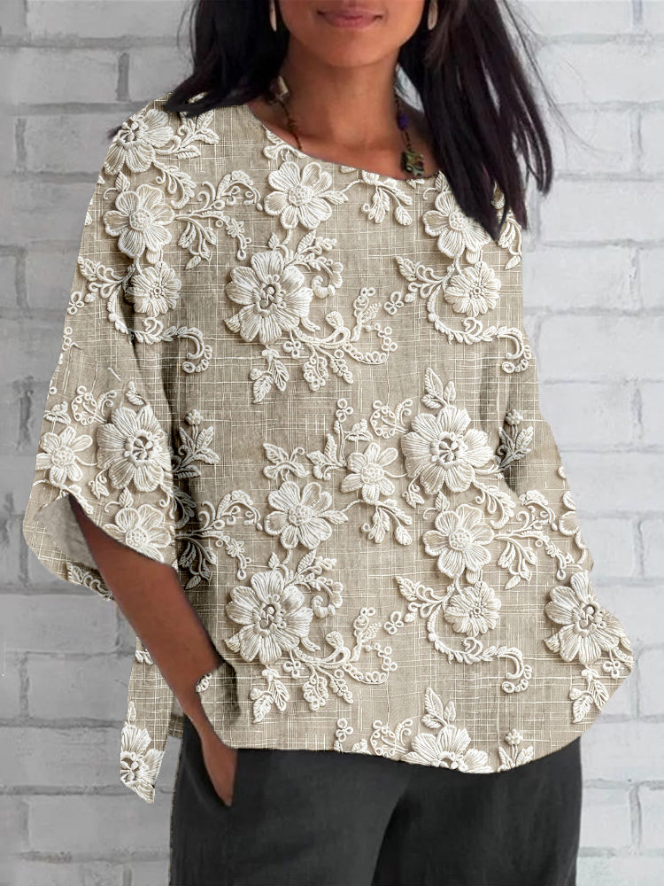 Vrouwelijke Blouse Bloemenprint Relaxed Fit Korte Mouw - StudioMarella