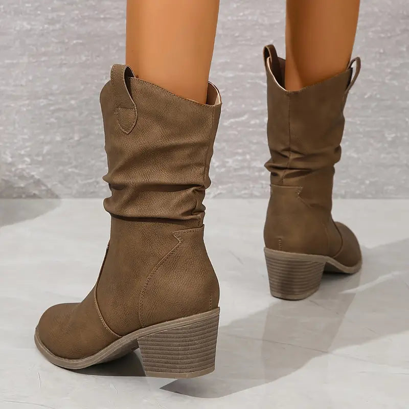 Laarzen Halfhoog Leer Western Stijl voor Dames