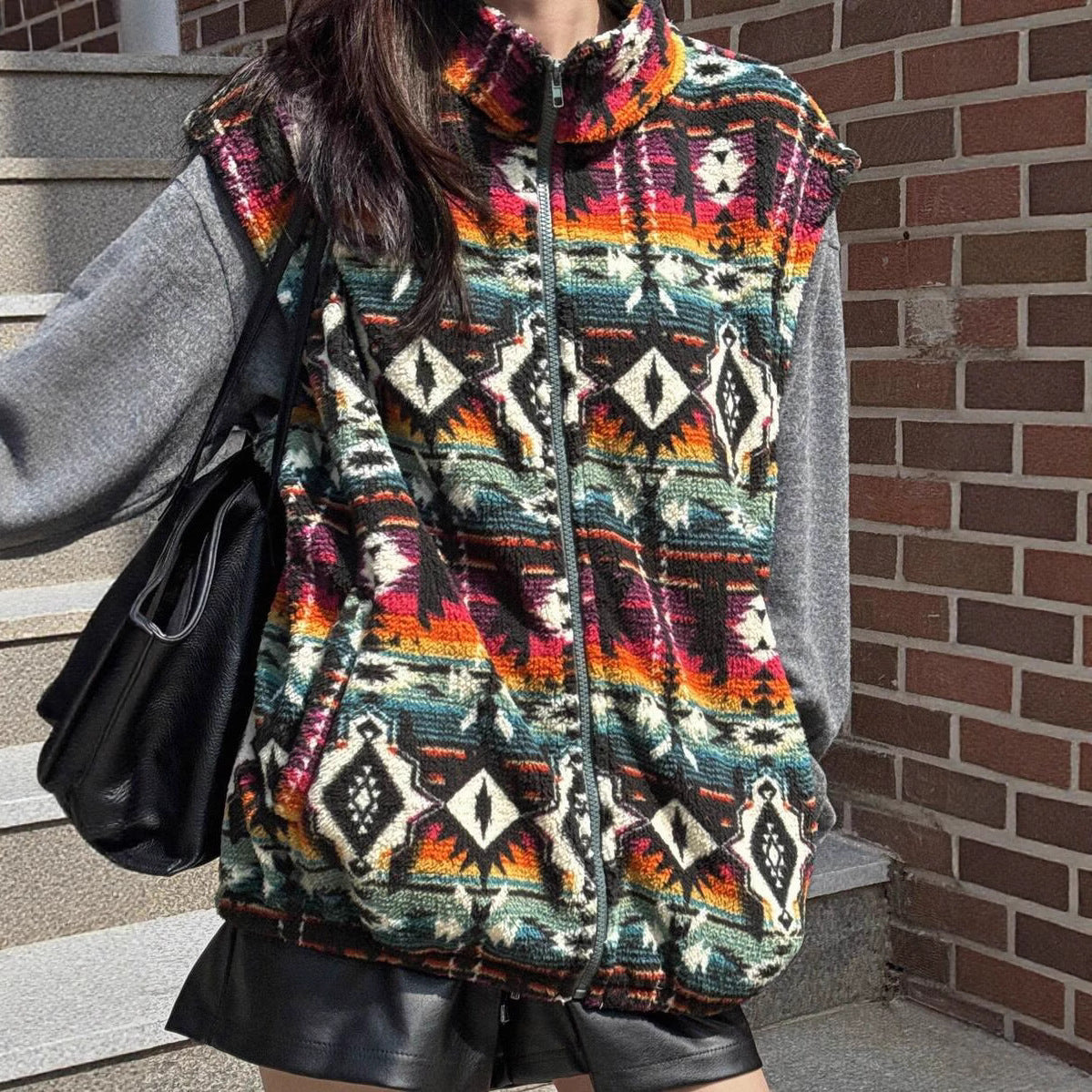 Dames Fleece Bodywarmer Warm Aztec Print Stijlvol