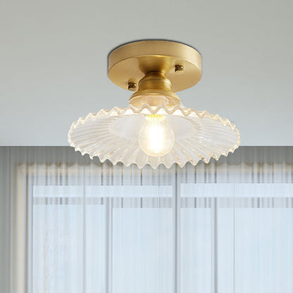 Industriële Plafondlamp met Geribbeld Glas – Groen of Helder – Ø22cm Retro Semi-Flush voor Woonkamer