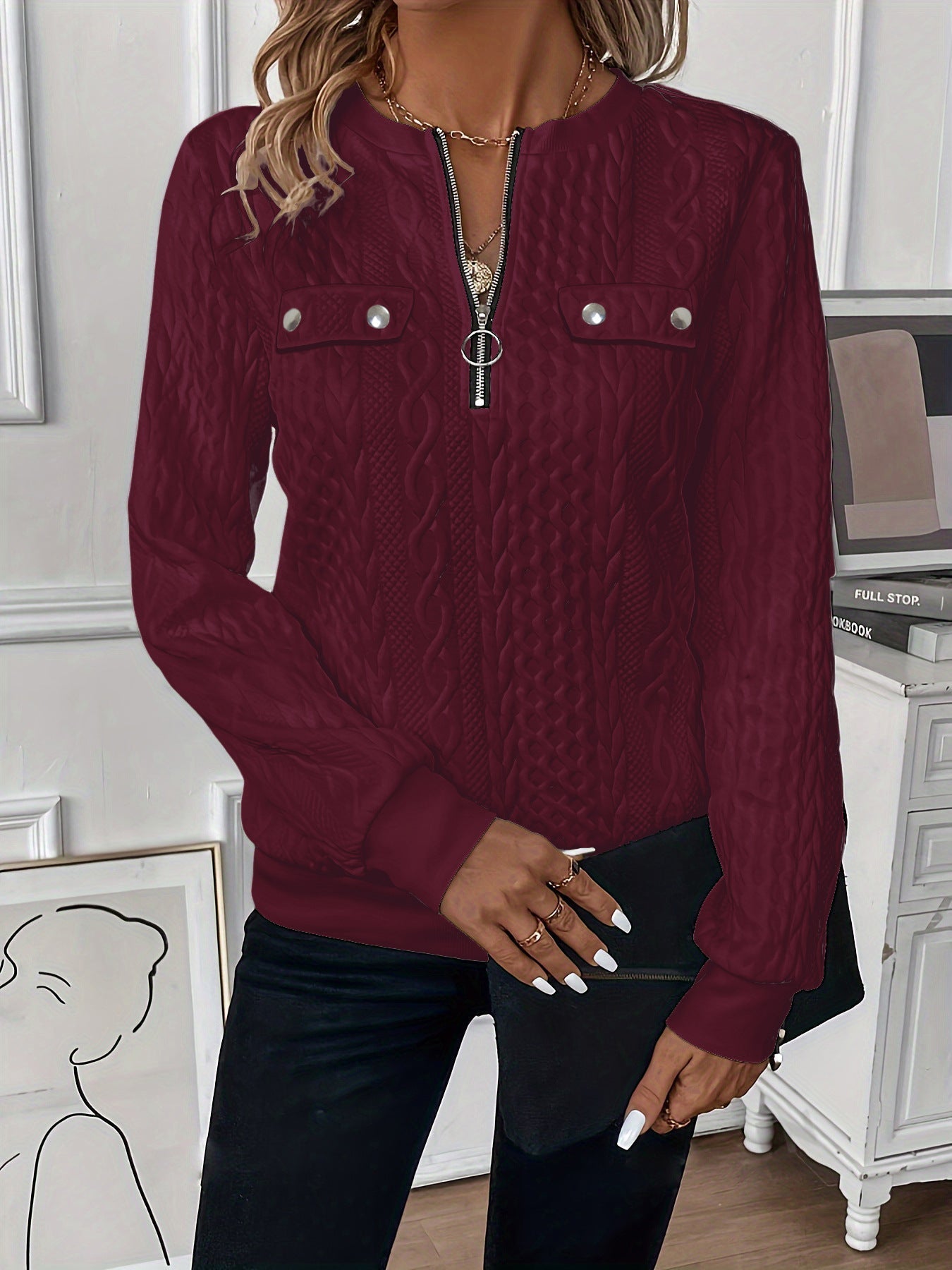 Dames Sweater Met Rits en Zakken Bruin