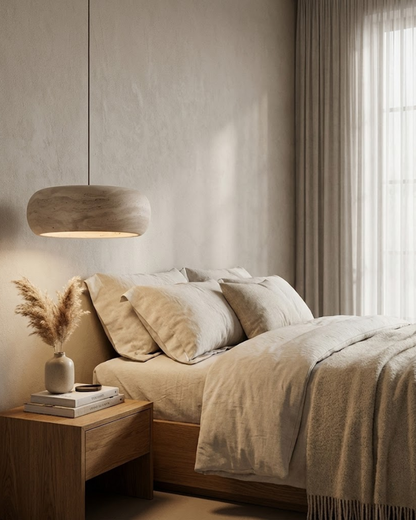 Vintage Hanglamp Crème Steentextuur Wabi Sabi Design | Scandinavische Eetkamer Verlichting Natuurlijke Sfeer Minimalistisch Interieur