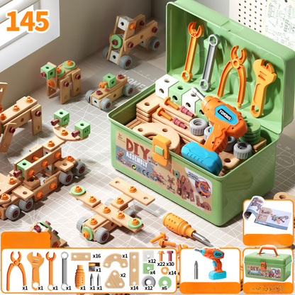 Houten Speelgoed Gereedschapsset voor Kinderen Constructieset met Koffer & Accessoires