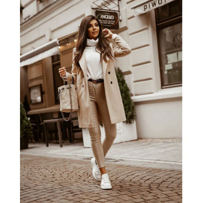 Dames Winterjas Lange Coat met Reverskraag Stijlvol Warm