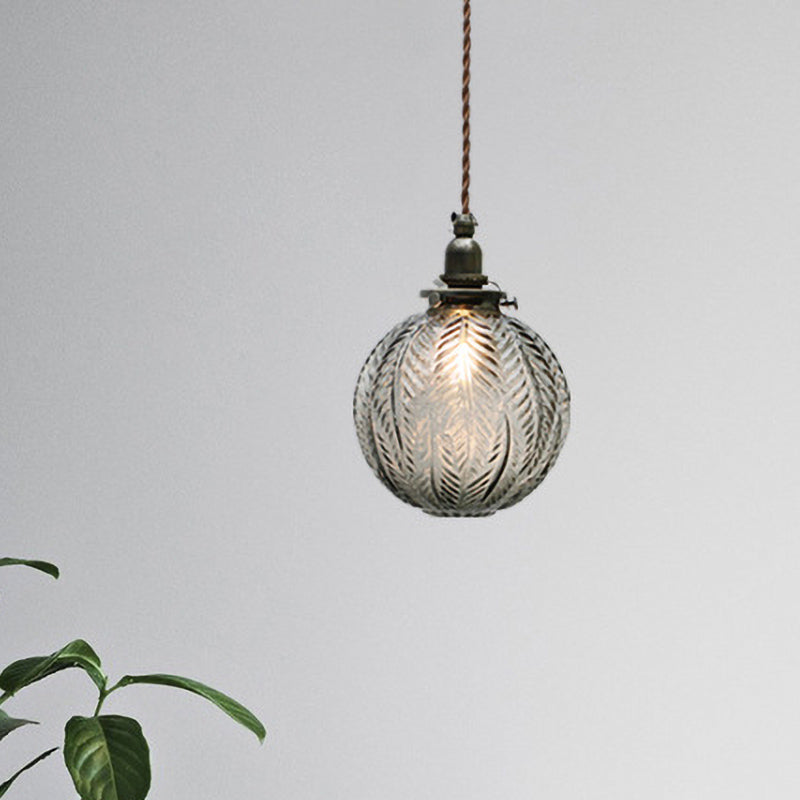 Glazen Hanglamp met Veerdesign – Rookgrijs of Transparant Glas – E14 Fitting – Koloniale Stijl