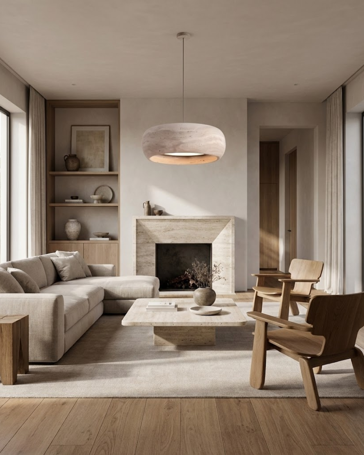 Vintage Hanglamp Crème Steentextuur Wabi Sabi Design | Scandinavische Eetkamer Verlichting Natuurlijke Sfeer Minimalistisch Interieur