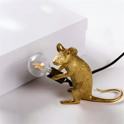 Decoratieve Tafellamp met Dierenfiguur – Hars – Gouden en Witte Muis – E12 – Warme Sfeerverlichting voor Woonkamer Slaapkamer Kantoor